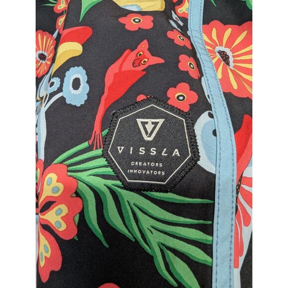 Vissla Men’s Board Shorts Sz 36‎ Blue Floral Upcycled palm frans Swim Trunks EUC - Picture 2 of 9